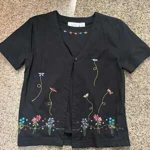 Woman’s Black Embroidered Short Sleeve shirt